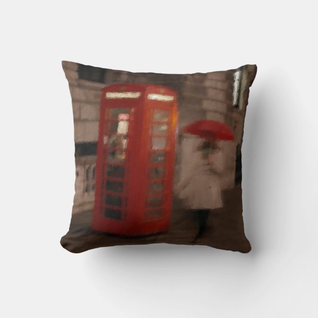 London Rainy Day Phone Box / Umbrella Pillow (Front)