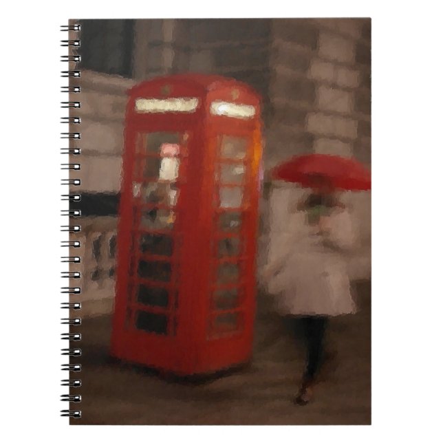 London Rainy Day Red Phone Box / Umbrella Notebook (Front)