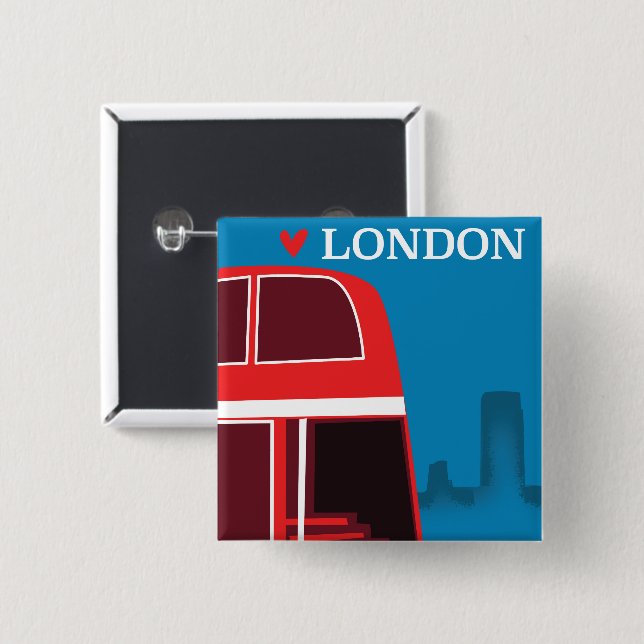 London Red Bus 2 Inch Square Button (Front & Back)