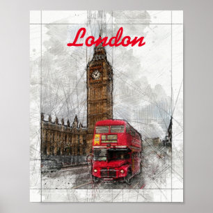 London red bus and big ben Poster