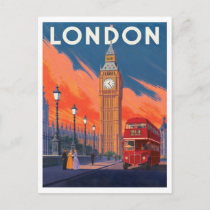London Red Bus Big Ben Art Postcard