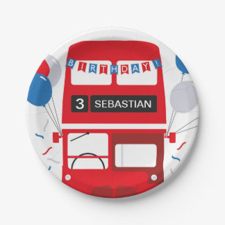 London Red Bus Birthday Personalized Paper Plate