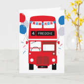 London Red Bus Personalised Age Birthday Card (Yellow Flower)