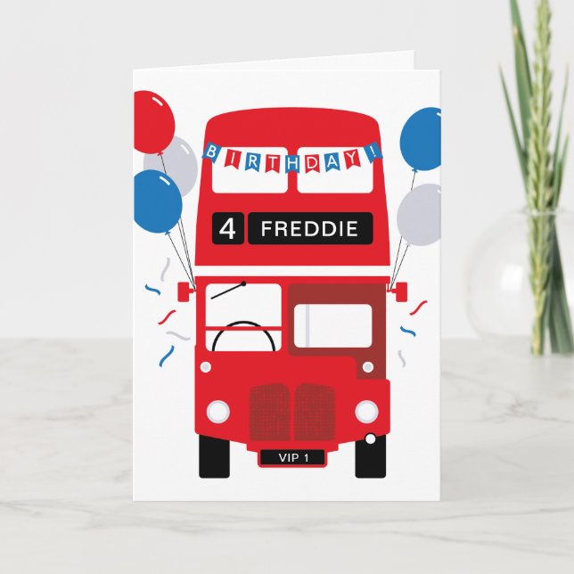 London Red Bus Personalised Age Birthday Card (Front)