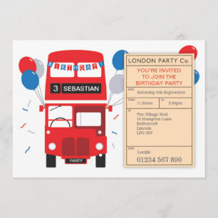 London Red Bus Personalised Birthday Party Invite