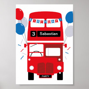 London Red Bus Personalised Party Poster