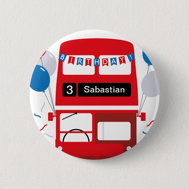 London Red Bus Personalized Party Poster 2 Inch Round Button (Front)