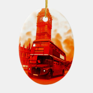 London Red Bus & the Big Ben Ceramic Ornament