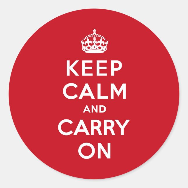 London Red Keep Calm and Carry On Classic Round Sticker (Front)