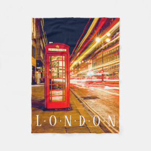 London Red Phone Booth, Car Lights Fleece Blanket