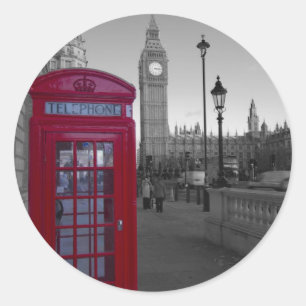 London Red Telephone box Classic Round Sticker