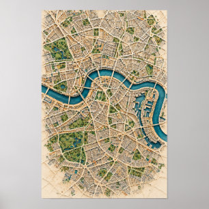 London River Thames Aerial City Map Wall Art