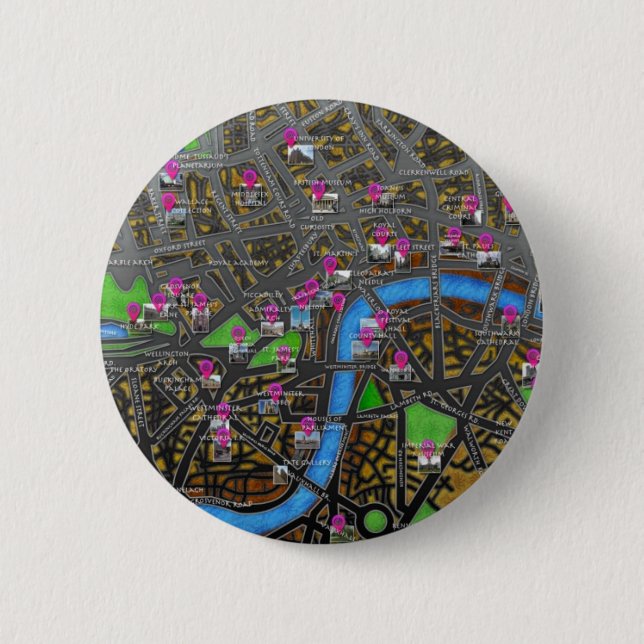 London Road Map 2 Inch Round Button (Front)