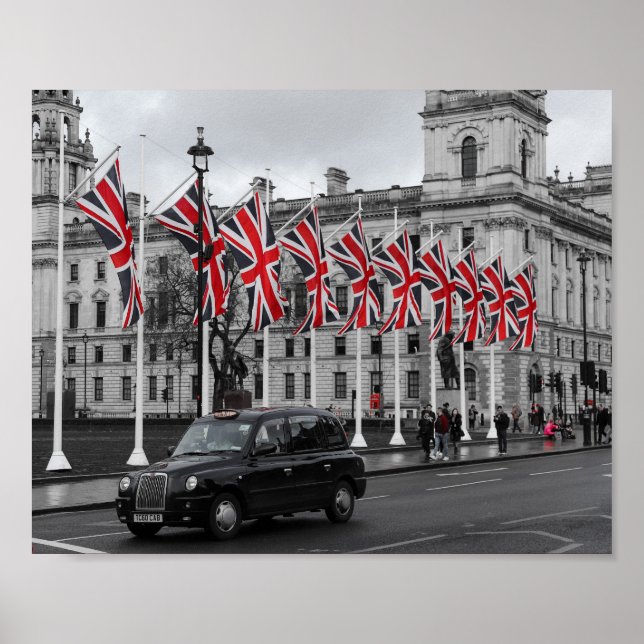 London Scene UK Grey & Red Poster (Front)