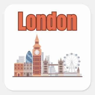 London Skyline Big Font Square Stickers