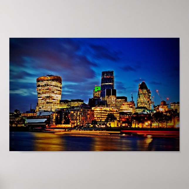 London Skyline Cityscape At Night Poster (Front)