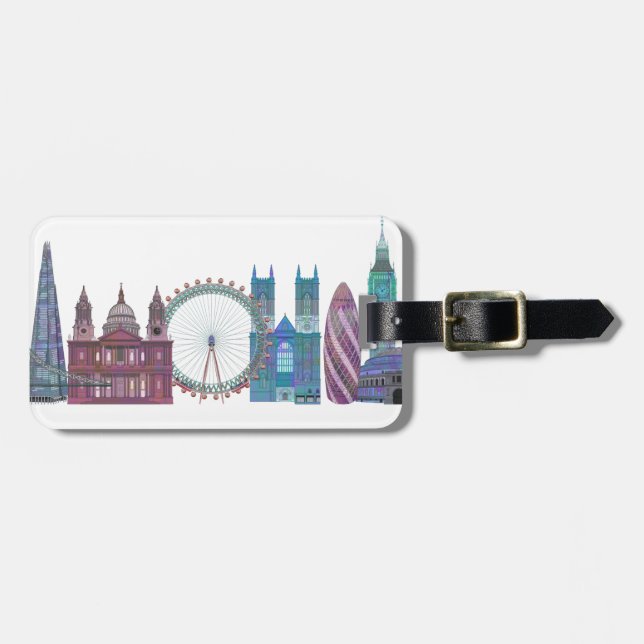 London Skyline Coloured Buildings Luggage Tag (Front Horizontal)