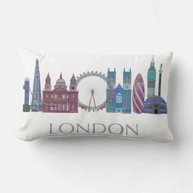 London Skyline Coloured Buildings Lumbar Pillow (Front)