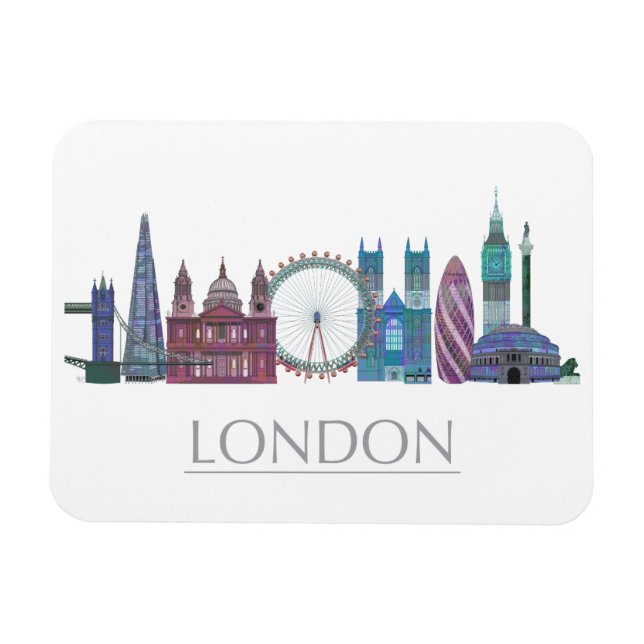 London Skyline Coloured Buildings Magnet (Horizontal)
