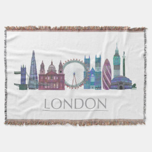 London Skyline Coloured Buildings Throw Blanket