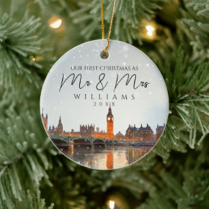 London Skyline First Christmas As Mr & Mrs Photo Ceramic Ornament
