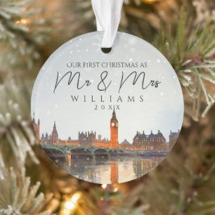 London Skyline First Christmas As Mr & Mrs Photo Ornament