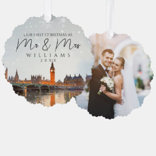 London Skyline First Christmas As Mr & Mrs Photo Ornament Card