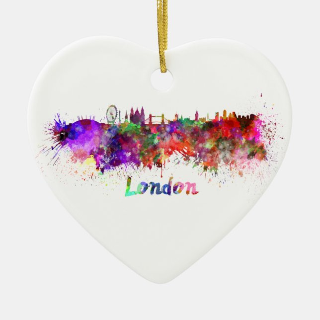 London skyline in watercolor ceramic ornament (Front)