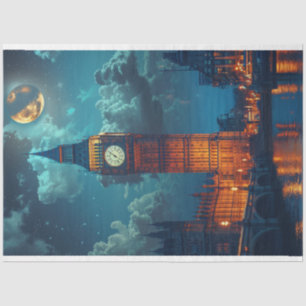 London Skyline Night Moon Decoupage Tissue Paper