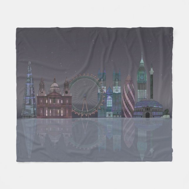 London Skyline Night Reflections Fleece Blanket (Front (Horizontal))