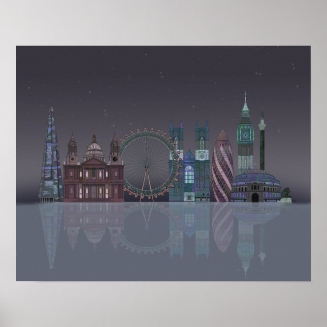 London Skyline Night Reflections Poster (Front)