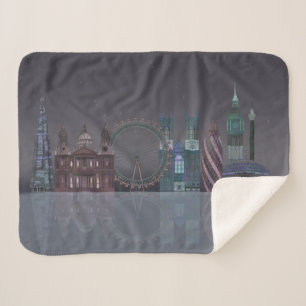 London Skyline Night Reflections Sherpa Blanket