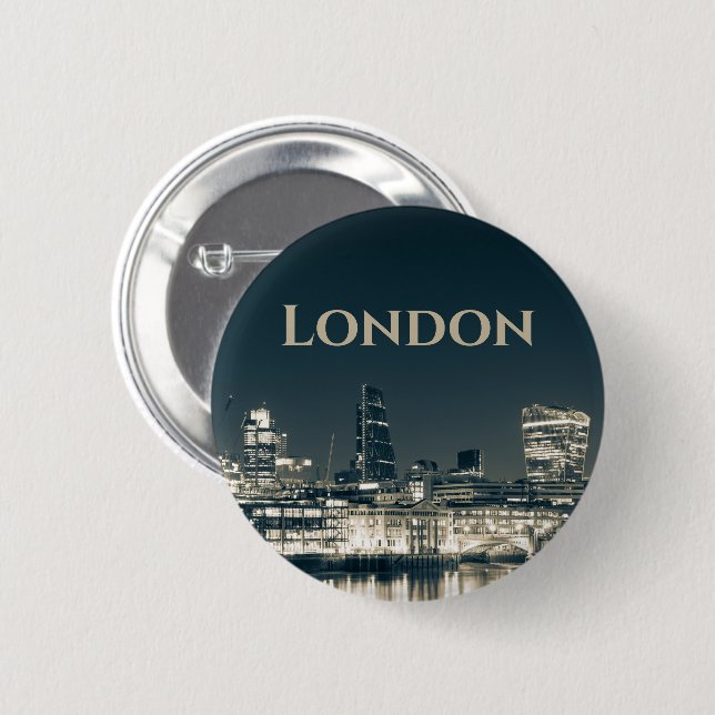 London Skyline Panorama Urban Souvenir Gift 2 Inch Round Button (Front & Back)