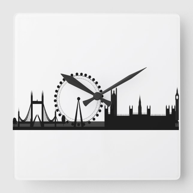 London Skyline Picture Black & White London Clock (Front)