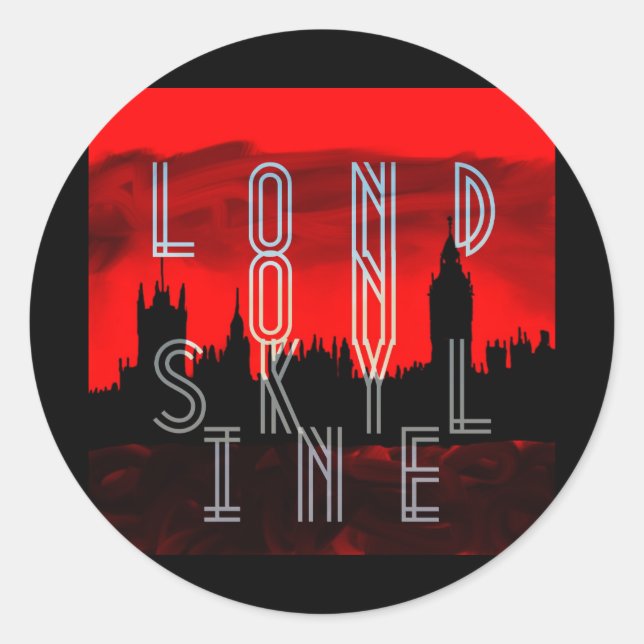 London skyline red black classic round sticker (Front)