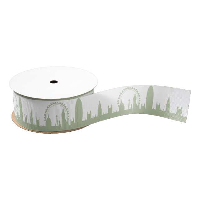 London Skyline Sage Party ribbons Grosgrain Ribbon (Spool)