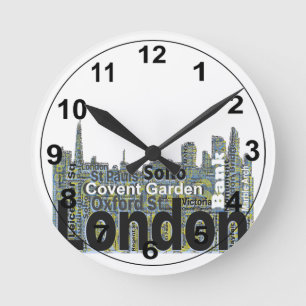London Skyline Silhouette Round Clock