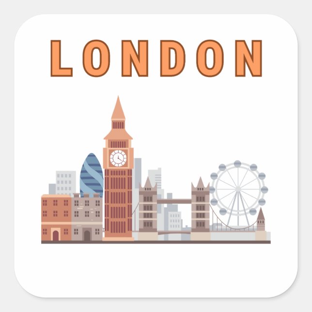London Skyline Square Stickers (Front)