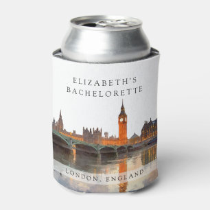 London Skyline Watercolor Bachelorette Weekend Can Cooler