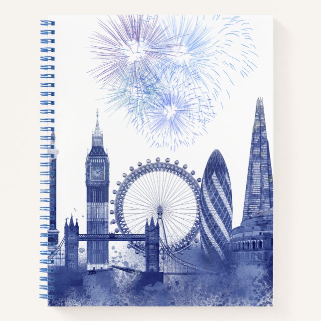 London Skyline - Watercolor Blue Notebook (Front)
