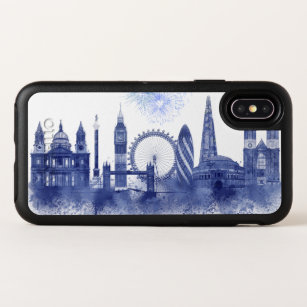 London Skyline - Watercolor Blue OtterBox Symmetry iPhone X Case