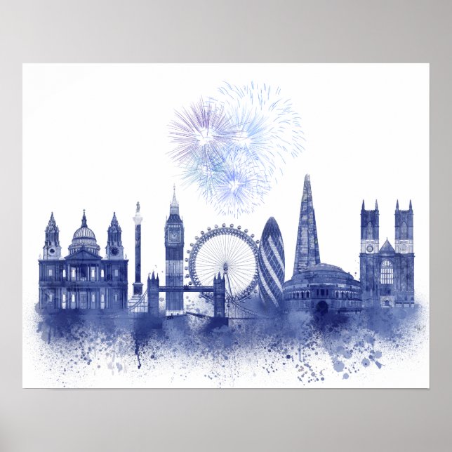 London Skyline - Watercolor Blue Poster (Front)
