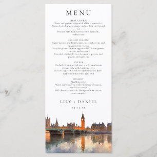 London Skyline Watercolor Elegant Wedding Menu
