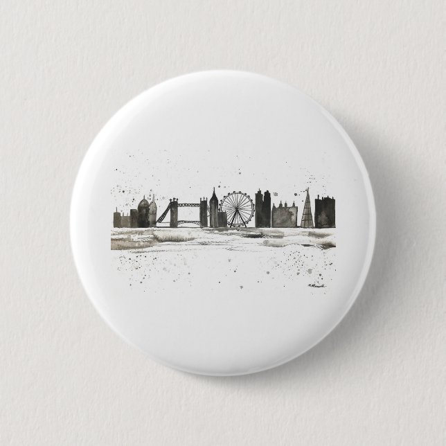 London skyline watercolour 2 inch round button (Front)