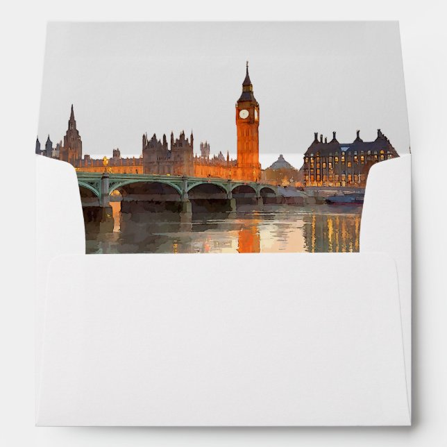 London Skyline Wedding Return Address Envelope (Back (Bottom))
