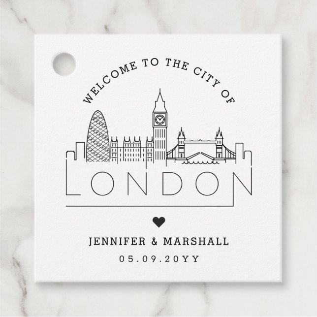 London Skyline | Wedding Welcome Favour Tags (Front)