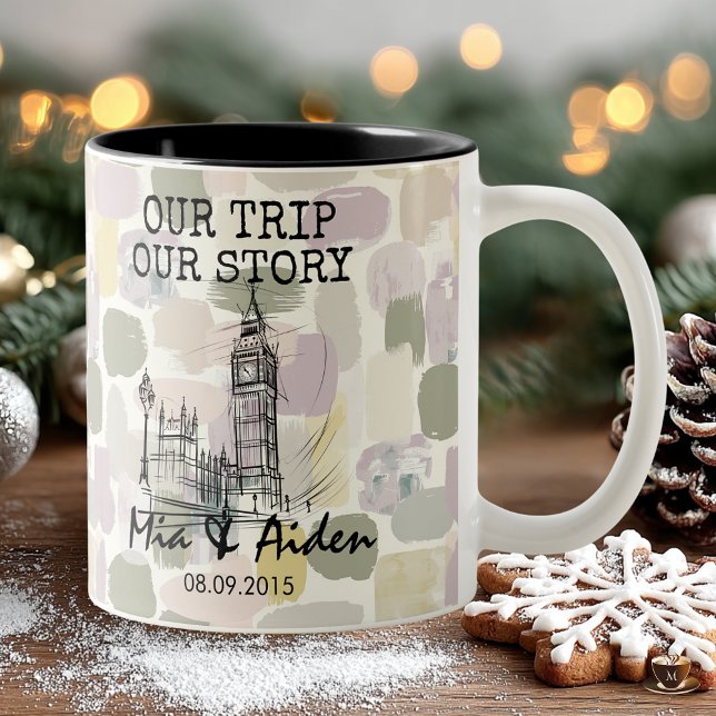 London skyline with pastel brushstroke background Two-Tone coffee mug (Creator Uploaded)