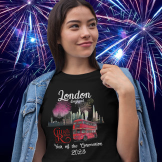 London skyscape Red Bus Coronation 2023 Fireworks T-Shirt