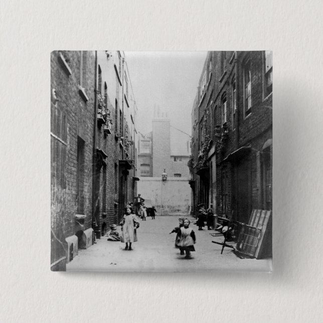 London Slums, 1899 2 Inch Square Button (Front)
