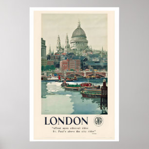 London, St Pauls Vintage Travel Poster - Framed